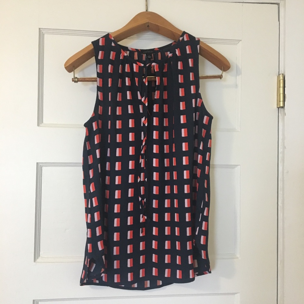 Multi-color Ann Taylor sleeveless tie-front blouse